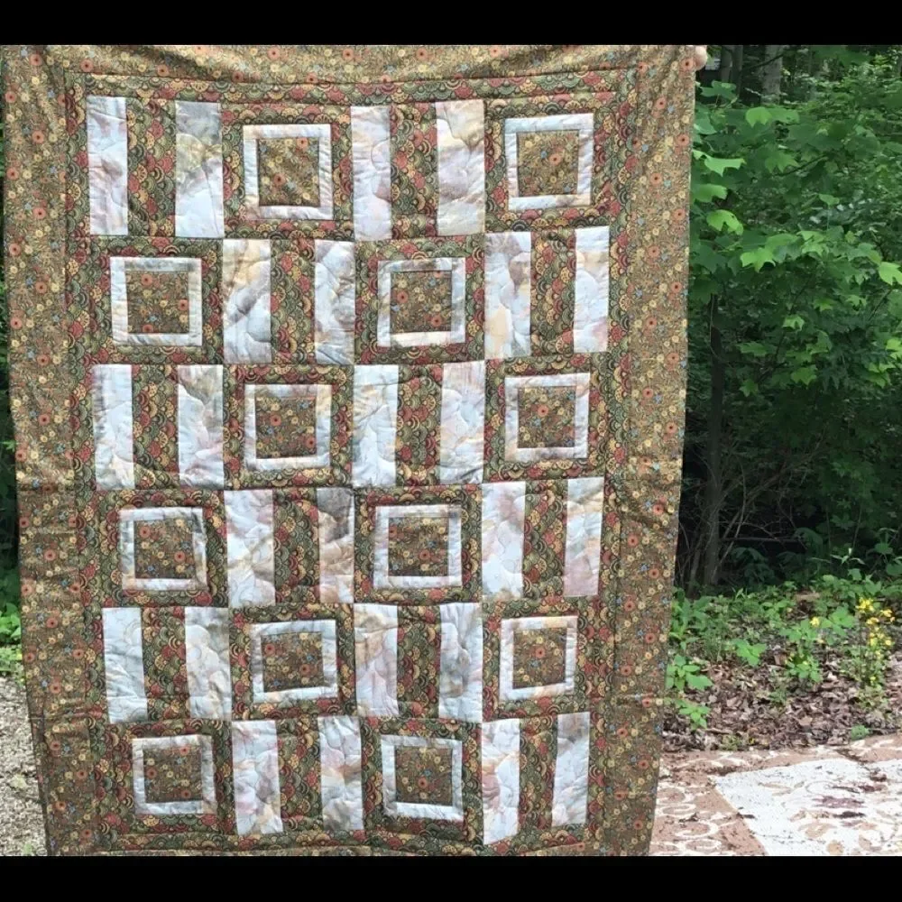NWT. Hands Crafted Greens & Gold Quilt